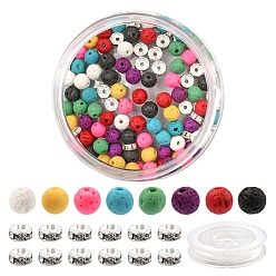 Mixed Color DIY Essential Oil Gemstone Bracelet Making Kit, Including Natural & Synthetic Lava Rock & Brass Rhinestone Beads, Elastic Thread, Mixed Color, Beads: 110Pcs/box