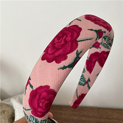 J151-A14 Pink Headband Pink Rose Floral Thickened Sponge Headband - Pleated Fabric Sausage Loop Hair Tie New.