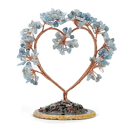 Aquamarine Natural Aquamarine Chips Heart Tree Decorations, Copper Wire Feng Shui Energy Stone Gift for Women Men Meditation, 150x150mm