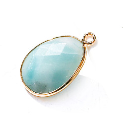 Flower Amazonite Natural Flower Amazonite Pendants, Faceted Teardrop Charms, Golden, 23x18mm