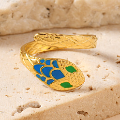 Синий 201 кольцо-манжета из нержавеющей стали с эмалью в виде змеи для женщин, синие, размер США 7 1/4 (17.5 мм)