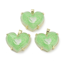 Зеленый Подвески из граненой смолы из настоящей позолоченной латуни с паве, блестящие подвески в виде сердечек, долговечный, без кадмия и без свинца, зелёные, 18 мм, отверстие : 16.5x18.5x9.5 мм