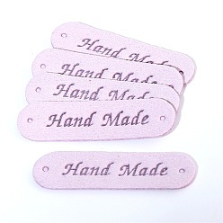 Thistle Imitation Leather Label Tags, with Holes & Word Hand Made, for DIY Jeans, Bags, Shoes, Hat Accessories, Rounded Rectangle, Thistle, 12x45mm