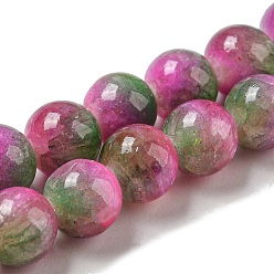 Camellia Dyed Natural Jade Beads Strands, Round, Camellia, 6~6.5mm, Hole: 1mm, about 66pcs/strand, 15.75 inch(40cm)