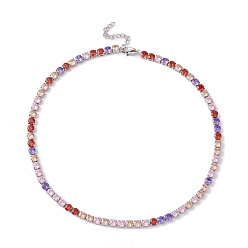 Colorful Classic Cubic Zirconia Tennis Necklace, Vacuum Plating 304 Stainless Steel Jewelry for Women, Stainless Steel Color, Colorful, 16.65 inch(42.3cm)