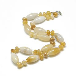 Jade Natural Topaz Jade Beaded Necklaces, with Alloy Lobster Clasps, 18.1 inch~18.5  inch(46~47cm), Oval: 20x10mm