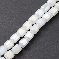 White Imitation Jade Glass Beads Strands, Faceted, Barrel, White, 9x8mm, Hole: 1.2mm, about 80pcs/strand, 27.64''(70.2cm)