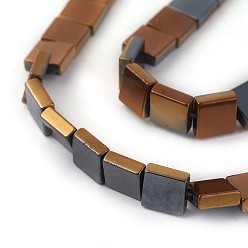 Copper Plated Electroplated Non-magnetic Synthetic Hematite Beads Strands, Half Plated, Flat Slice Square Beads, Copper Plated, 8x8x3mm, Hole: 0.8mm, about 53pcs/strand, 16.14 inch(41cm)