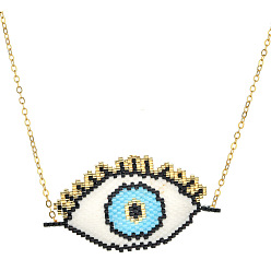 XN180-2 Turkish Blue Eye Vintage Pendant Necklace - Bohemian Colorful Beaded Sweater Chain Jewelry.