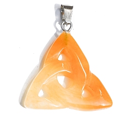 Topaz Jade Saint Patrick's Day Natural Topaz Jade Pendants, Triquetra Knot Charms with Platinum Plated Metal Snap on Bails, 34x6mm