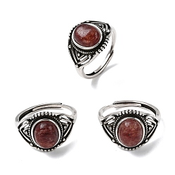 Клубничный Кварц Кольца из натурального клубничного кварца, с латунной фурнитурой , античное серебро, 15 мм, внутренний диаметр: 17.5~18 мм