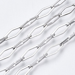 Stainless Steel Color 304 Stainless Steel Chains, Rhombus Link Chains, with Spool, Unwelded, Nickel Free, Stainless Steel Color, 16.5x7x1mm, about 32.81 Feet(10m)/roll