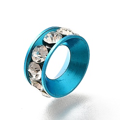 Темно-Голубой Латунные бусины разделители для поставки стразов, без кадмия и без свинца, долговечный, стойки покрытие, кольцо, глубокое синее небо, 12.5x5 мм, отверстие : 6.5 мм