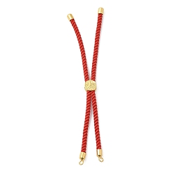 Red Twisted Nylon Cord Silder Bracelets, Link Bracelet Making for Connector Charm, with Long-Lasting Plated Golden Brass Cord End & Alloy Tree of Life, Red, 8-3/4~8-7/8 inch(22.2~22.6cm), Hole: 2mm