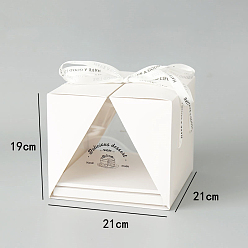White Individual Kraft Paper Tall Cake Boxes, Bakery Single Cake Packing Box, Square with Clear Window Suitable for 6 Inch Cake, White, 210x210x190mm