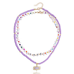 Purple clay Bohemian Alphabet Colorful Clay Evil Eye Baroque Pearl Necklace for Women