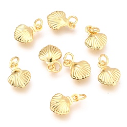 Real 18K Gold Plated Brass Charms, Long-Lasting Plated, with Jump Ring, Shell, Real 18K Gold Plated, 11x8x2.8mm, Hole: 2.5mm