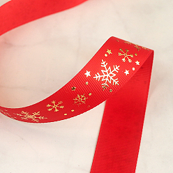 Red 25 Yards Flat Christmas Snowflake Printed Polyester Grosgrain Ribbons, Hot Stamping Ribbons, Red, 1 inch(25mm), about 25.00 Yards(22.86m)/Roll