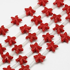 Dark Red Synthetic Coral Beads Strands, Dyed, Starfish/Sea Stars, Dark Red, 10x11x5.5mm, Hole: 1mm, about 24pcs/strand, 16.53 inch