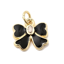 Черный Латунные подвески из прозрачного кубического циркония, с эмалью, без свинца и без кадмия, долговечный, очарование бантом, чёрные, 12x12.5x2 мм, Перейти кольцо: 5x1 мм, внутренний диаметр: 3 мм