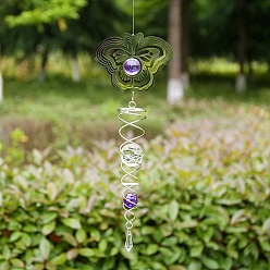 Butterfly Stainless Steel Wind Spinners, with Glass Bead, for Outside Yard and Garden Decoration, Butterfly, 600mm