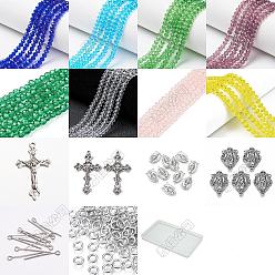 (52) Непрозрачная лаванда Наборы для изготовления четок своими руками, включить стеклянные бусины, железный глазок и кольца, Кулон и звенья из сплава в тибетском стиле, разноцветные, 8x6 мм, отверстие : 1 мм