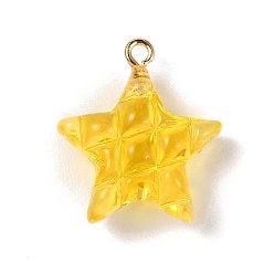 Gold Transparent Resin Pendants, Star Charms with Light Gold Tone Alloy Loops, Gold, 23x20.5x9.5mm, Hole: 2mm