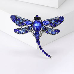 Blue Alloy Brooches, Rhinestone Pin, Jewely for Women, Dragonfly, Blue, 50x62mm