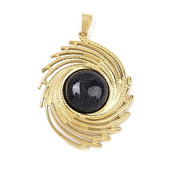 Синий Драгоценный Камень Синтетический синий авантюрин подвески, спиральный овальный глаз 304 подвески из нержавеющей стали, золотые, ионное покрытие (ip), 35.5x26.5x5.5 мм, отверстие : 5x3 мм