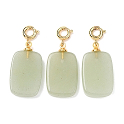Зеленый Авантюрин Натуральные зеленые авантюрные подвесные украшения, с латунными весной кольцевых застежками, золотые, прямоугольные, 30.5~31.5 мм