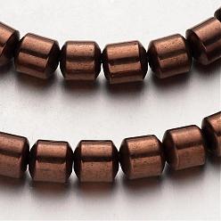 Copper Plated Electroplate Non-magnetic Synthetic Hematite Bead Strands, Column, Copper Plated, 6x6mm, Hole: 1mm, about 67pcs/strand, 15.7 inch