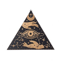 Eye Triangle Rustic Boho Wooden Wall-Mounted Decorations, Sun Moon Wall Sign for Home Bedroom, with Platinum Plated Iron Findings, Eye, 223x250x4.5mm, Hole: 7.5x11mm