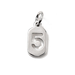 Платина Латунные подвески, числовые прелести, с целью перехода в кольце, стойки покрытие, долговечный, без свинца и без кадмия, платина, 12x6x1 мм, отверстие : 3.5 мм