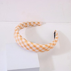 orange Sweet and Stylish Wide-brim Headband with Plaid Pattern - Spring/Summer Hair Accessory.