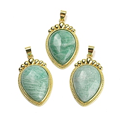 Amazonite Natural Amazonite Pendants, Carrot Charms with Rack Plating Golden Tone Brass Findings, Lead Free & Cadmium Free, 36.5x22.5x7~7.5mm, Hole: 4x6.5mm