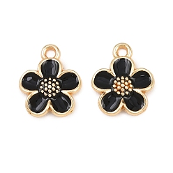 Черный Подвески из эмали и сплава, цветок, золотые, чёрные, 16x13.5x2 мм, отверстие : 1.6 мм