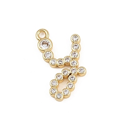 Letter Y Латунные микро проложить кубического циркония подвески, стойки покрытие, долговечный, без кадмия и без свинца, реальный 18 k позолоченный, Письмо Y, 18x10x2 мм, отверстие : 1.5 мм