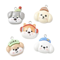 (52) Непрозрачная лаванда Непрозрачные подвески смолы, милый щенок-талисман, с железной платиной петлей, разноцветные, 23~26x22.5~24.5x7~7.5 мм, отверстие : 2 мм
