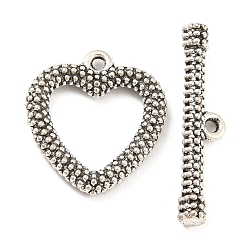 Antique Silver Tibetan Style Alloy Toggle Clasps, Cadmium Free & Lead Free, Heart, Antique Silver, Heart: 15.5x14x2.5mm, Hole: 1mm, Bar: 21x5x2mm, Hole: 1mm, about 781pcs/1000g