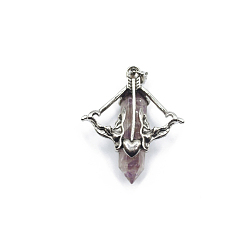 Amethyst Natural Amethyst Resin Pointed Pendants, Arrow Charms with Antique Silver Plated Alloy Findings, 38x35mm