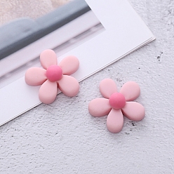 Pink Opaque Resin Cabochons, for Hair Accessories, Flower, Pink, 23x23x8.5mm