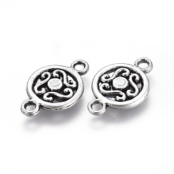 Thai Sterling Silver Plated Tibetan Silver Links connectors, Lead Free & Nickel Free & Cadmium Free, Flat Round, Thailand Sterling Silver Plated, 19x12x2mm, Hole: 2mm