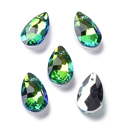 Green Yellow Faceted Teardrop Glass Pendants, Green Yellow, 16x9x5mm, Hole: 1mm