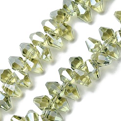 Желто-Зеленый Прозрачные стеклянные бусины гальваническим пряди, с половиным покрытием цвета радуги, граненые, двухконусные, желто-зеленый, 8.5~9x5.5~6 мм, отверстие : 0.9 мм, около 92~98 шт / нитка, 13.78'' (35 см)
