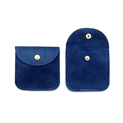 Dark Blue Velvet Jewelry Storage Bags with Snap Button, for Earrings, Rings, Necklaces, Square, Dark Blue, 8x8cm