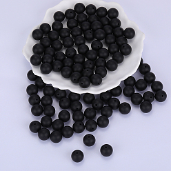 Черный Круглые силиконовые фокусные бусины, жевательные бусины для чайников, DIY уход за ожерельем, чёрные, 15 мм, отверстие : 2 мм