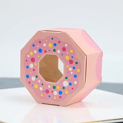 Pink Hexagonal Donut Paper Candy Storage Box with Visible Window, for Candy Gift Bags Christmas Party Wedding Favors Bags, Pink, 8x8x3.9cm