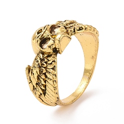 Antique Golden Alloy Skull Finger Ring, Gothic Jewelry for Women, Antique Golden, US Size 6 1/4(16.7mm)