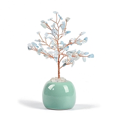 Aquamarine Natural Aquamarine Chips Fortune Tree Display Decorations, with Copper Wire, Feng Shui Energy Stone Gift for Home Office Desktop, 57x150mm