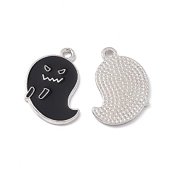 Black Alloy Pendant, with Enamel, Ghost Charm, Platinum, Black, 22x14x1.5mm, Hole: 1.8mm